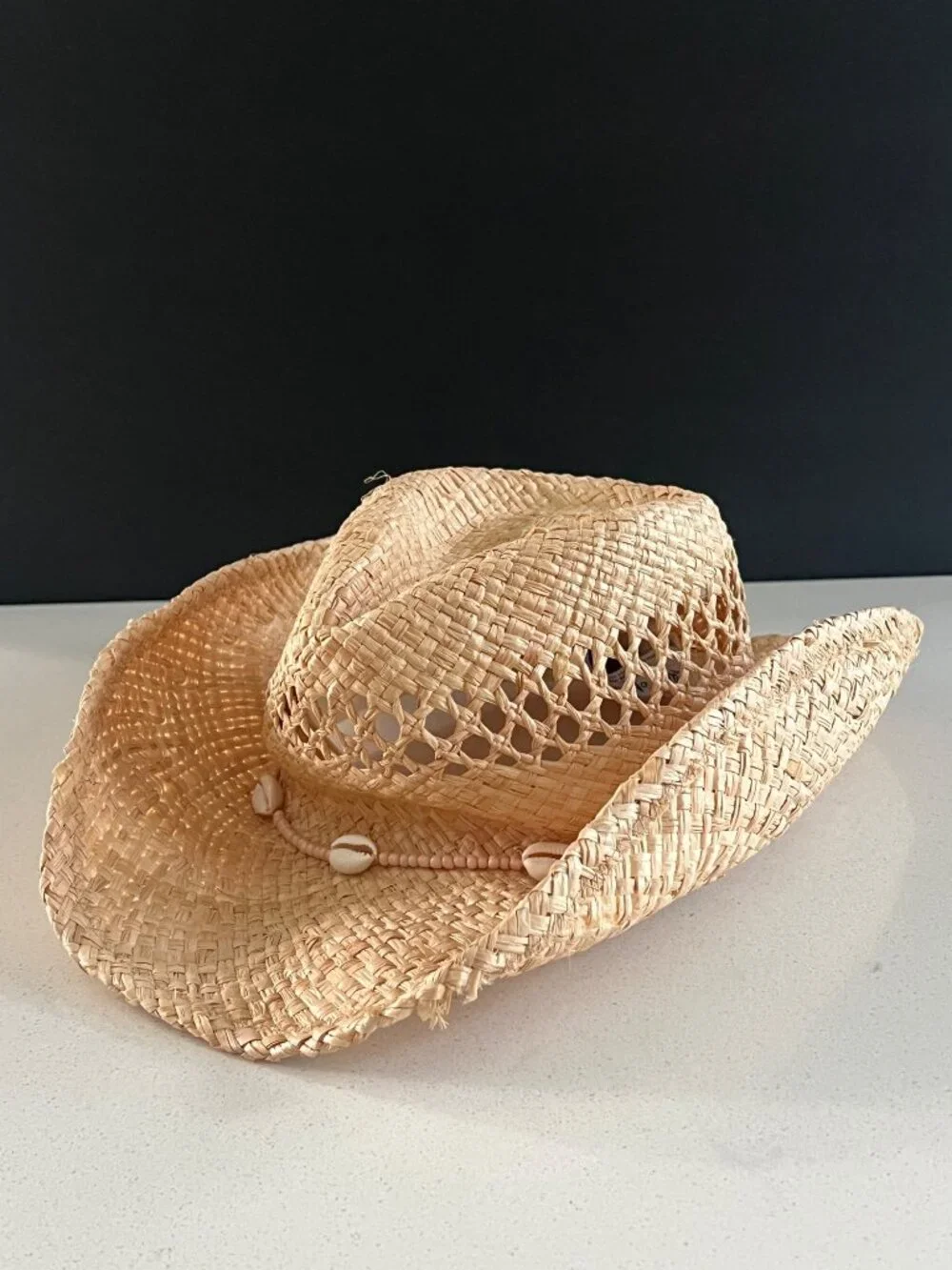 LACK OF COLOR Raffia Seashells Cowboy Hat size S